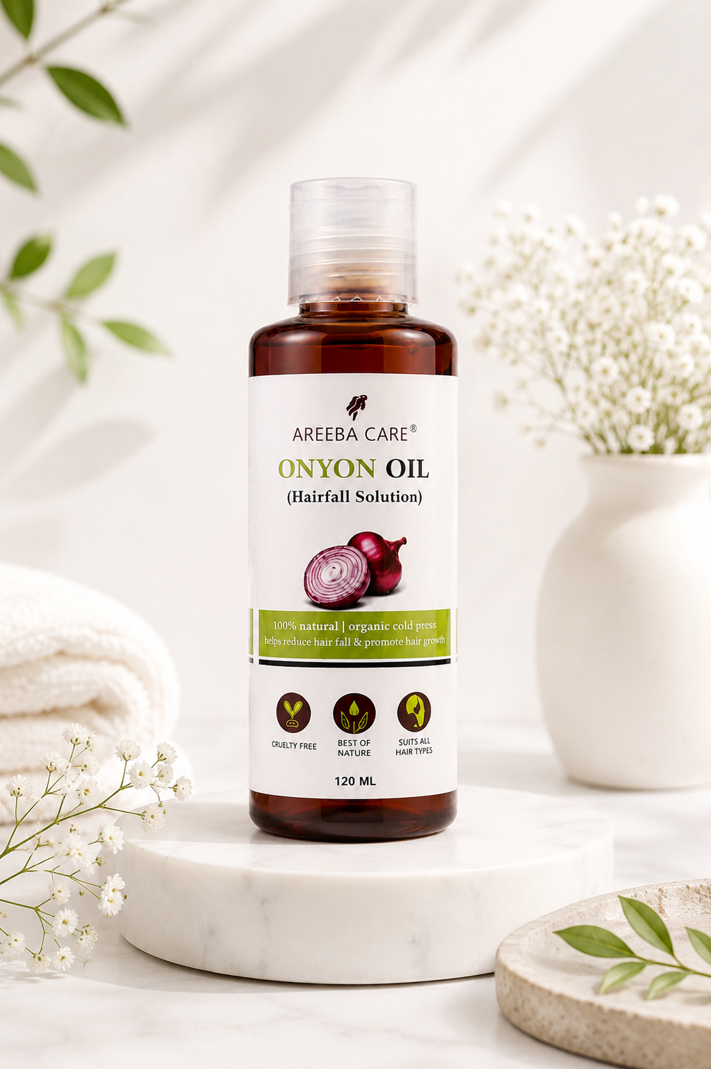 Areeba Care Onion Oil – Natural Hair Fall Control & Hair Growth Oil | Ayurvedic Hair Treatment Oil 120ml